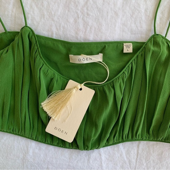 NWT Doen Amora Silk Ruched Cami Camisole Crop Tank Top Evergreen Green - Picture 3 of 6